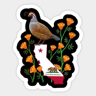 California quail state bird Californian poppy flowers Sticker